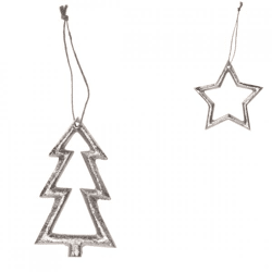 Christmas pendant silver 10 cm 2 assorted