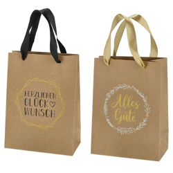 Kraftpapier Geschenktüte Glückwünsche, 2/s, S, ca.24cmH