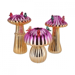 Vase Bird Mushroom fuchsia 20 cm 3 assorted