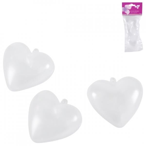 Pendant heart transparent 6 cm set of 3