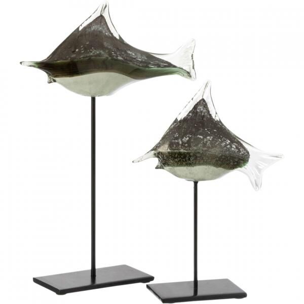 J-Line Statue Fisch auf Sockel Glas 40 cm