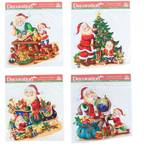 Fensteraufkleber Weihnachtsmann 30 cm 4 Stück sortiert