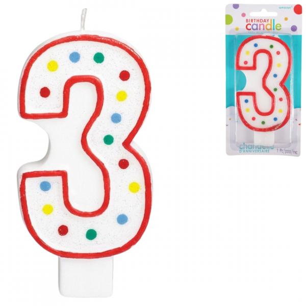 Amscan Kuchen Kerze Figur 3 weiß 13 cm