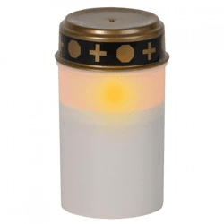 Grafkaars met vlameffect LED op batterij wit 7 x 12,5 cm