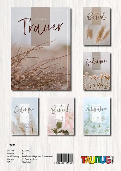 Trauerkarten - 100 St&uuml;ck - 6 Motive