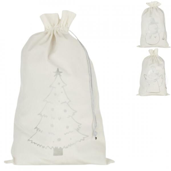 J-Line cadeautas Kerst velvet wit 28 cm 3 assorti