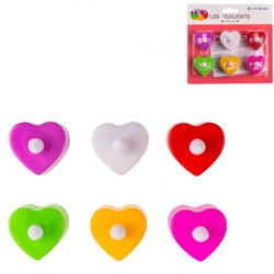 Theelicht Hart LED op batterij multicolor set van 6