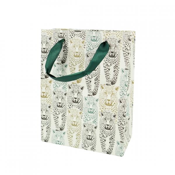 Geschenktüte Leoparden weiß 16,5 x 10 x 21,5 cm