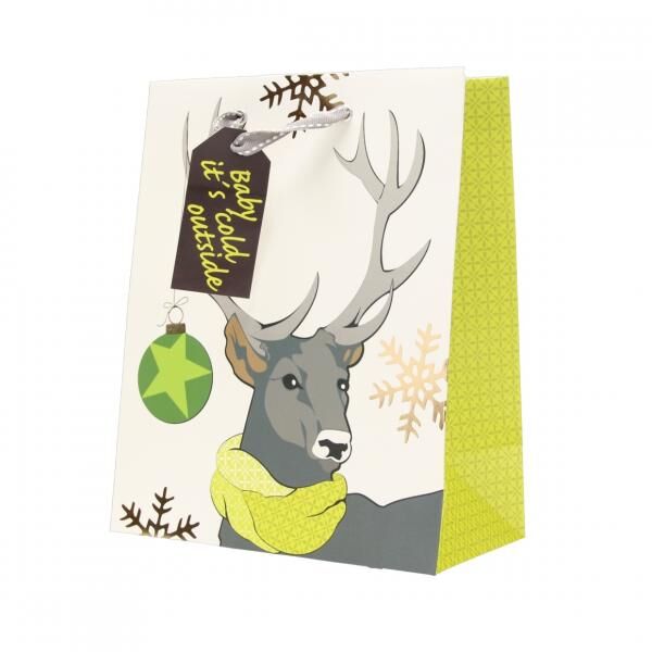 Geschenktüte Weihnachten Rentier weiß 20,5 x 11 x 25,5 cm VE200