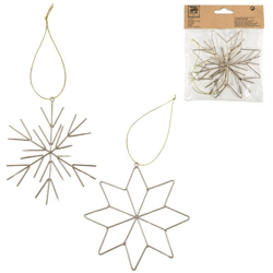 Kersthanger Snowflake metaal champagnekleurig 11,5 cm set van 2