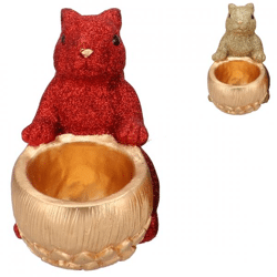 Schaal Jingle eekhoorn zittend rood/goudkleurig 22 cm 2 assorti