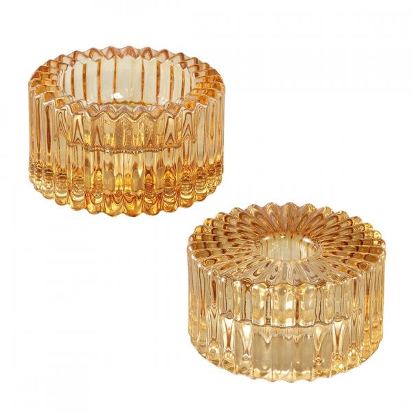 PTMD Kerzenständer Milandi duo Glas Bernstein 8 cm