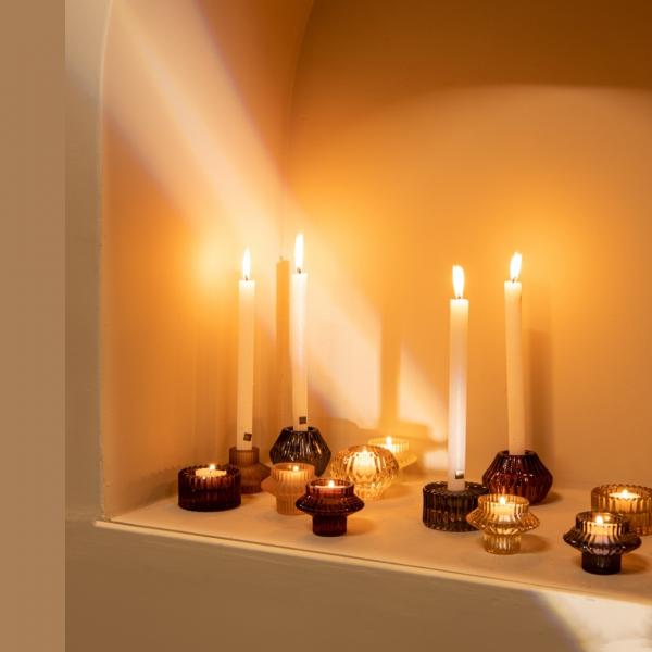 PTMD Kerzenständer Tyve duo mattiertes Glas beige 7 cm