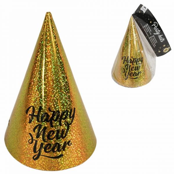 Cool2party Partyhüte mit Gummizug Happy New Year 20 cm 6 Stück 4fach sortiert