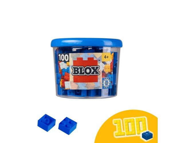Simba 104114112 - Blox 100 blaue 4er Bausteine in Dose (Androni)