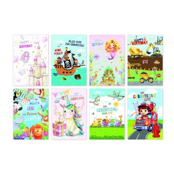 Kinder-Geburtstagskarte 11,5 x 17,5 cm, geprägt, sortiert