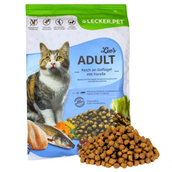 2,5 kg Lecker.Pet® Leo's Adult Geflügel & Forelle Katzenfutter Trockenfutter Vollnahrung MHD 4/2026
