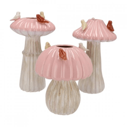 Vaas Bird Mushroom roze 25 cm 3 assorti