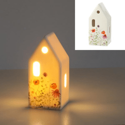 LED Haus, weiß, Blumen Motiv, S, ca.6x14cm