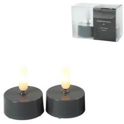 Countryfield LED theelicht Elegance vlameffect grijs 5 cm set van 2