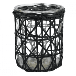 Gusta Teelichthalter XL Rattan schwarz 15,5 cm