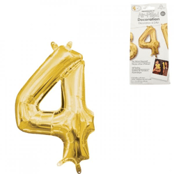 Folie ballon cijfer 4 goudkleurig 22 cm x 35 cm