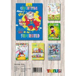 Geburtstagskarten Kinder - 100 Stück - 6 Motive