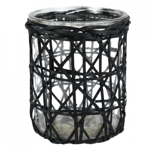 Gusta Teelichthalter XL Rattan schwarz 15,5 cm