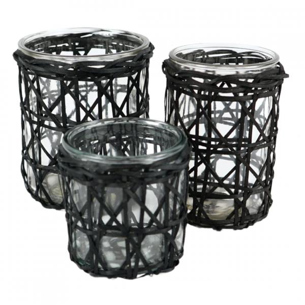 Gusta Teelichthalter XL Rattan schwarz 15,5 cm