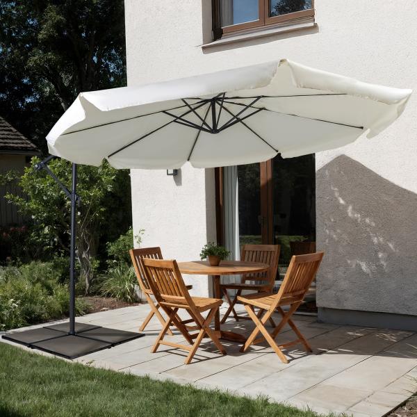 Basic Gartenschirm Rund | 3 m, grau, ecru, marineblau