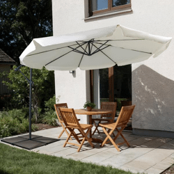 Basic Gartenschirm Rund | 3 m, grau, ecru, marineblau