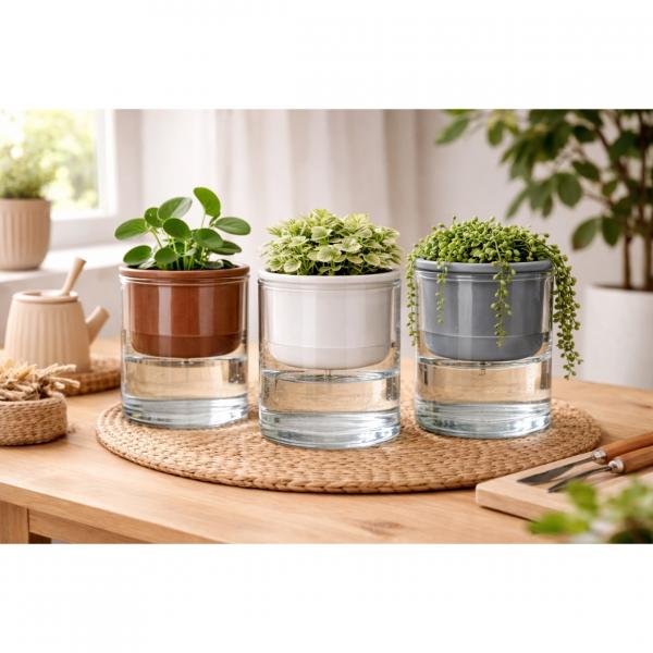 Blumentopf Malga selbstbewässernd grau 15,5 cm