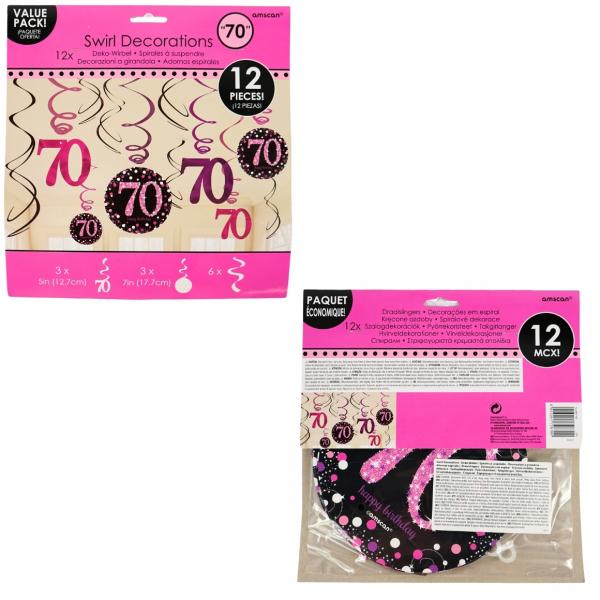 Spirale Anhänger Happy Birthday 70 Jahre 61 cm Satz von 12