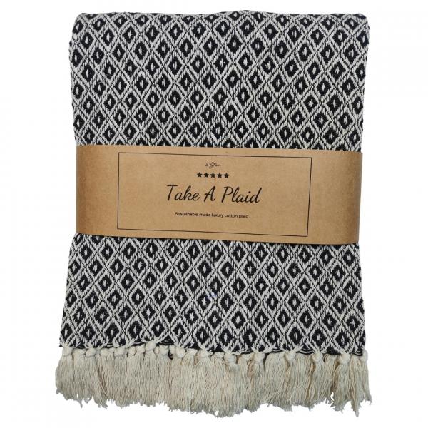 Take a Plaid 56 recycelte Baumwolle schwarz 130 x 180 cm