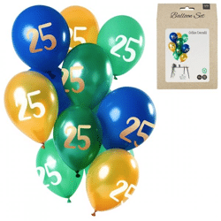 Ballons Golden Emerald Zahl 25 Jahre 30 cm Satz von 12