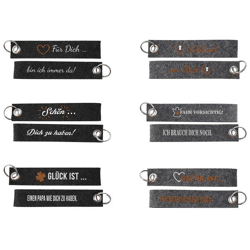 Lanyard felt sayings 6/s Sort. 3 approx. 18cm 