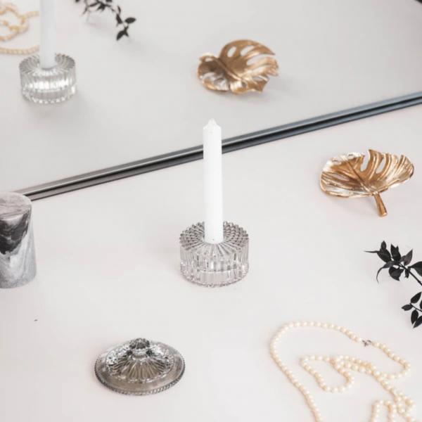 Housevitamin kaarsenhouder duo Ribb rookglas grijs 8 cm