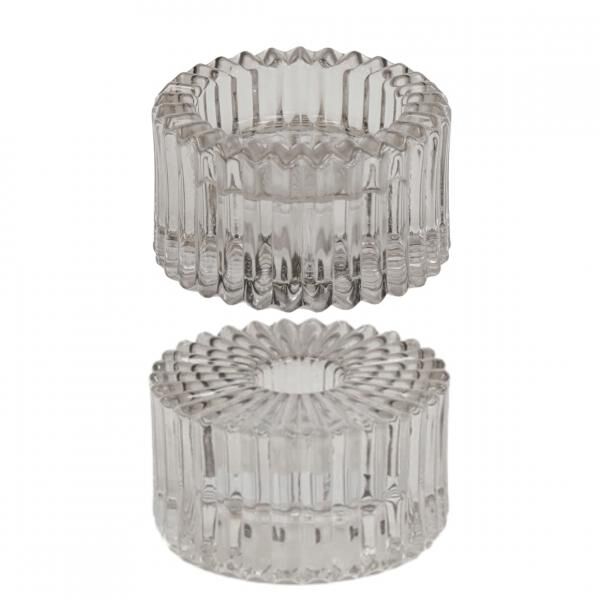 Housevitamin kaarsenhouder duo Ribb rookglas grijs 8 cm