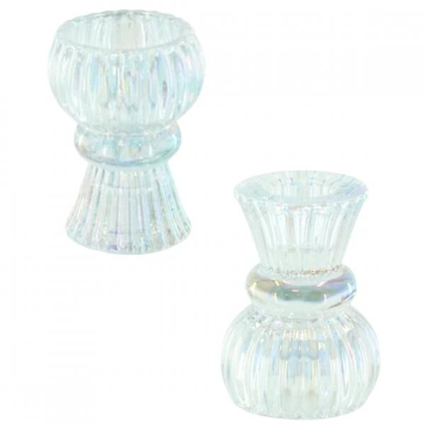 Housevitamin kaarsenhouder duo Classic Ribb iriserend glas 8 cm