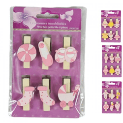 Houten Knijper baby roze 4 assorti set van 6
