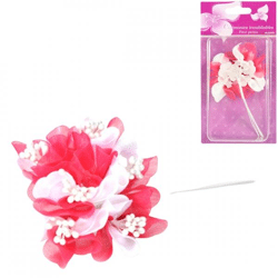 Decoration flower with pearls pink 13 cm set of 6