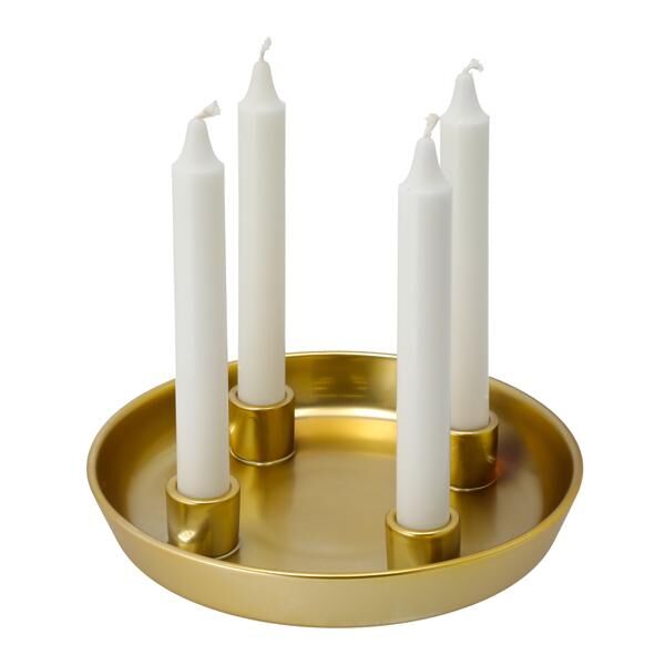 Tray with 4 stick candle holders, gold, S, approx.23cmD 