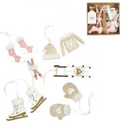 Deco Heitmann Weihnachtsaufhänger Holz rosa/beige 10 cm 6er Set