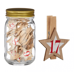 Adventskalender Klammern im Glas, 25tlg, ca. 13cmH