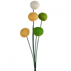 Decoration bulbs on stem felt green 33 cm set of 5