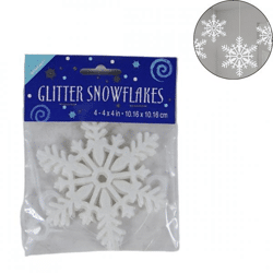 Hanger sneeuwvlok wit met glitter 10 cm 4 stuks