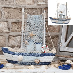 Fishing boat, with fishing net, L, approx. 20.5x20x6 cm