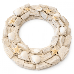 Decoratie krans Beach hout whitewash 38 cm