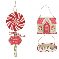 Christmas pendant wood red 21 cm 3 assorted