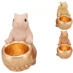 Schaal Jingle eekhoorn zittend zand/roze 17 cm 3 assorti